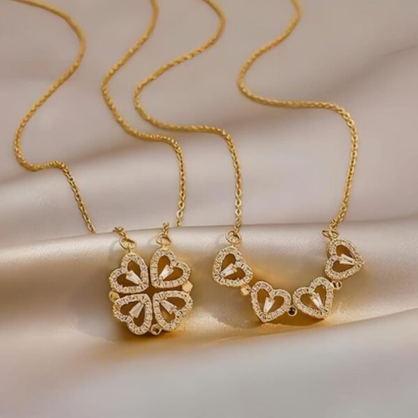 Magnetic Four-Leaf Clover Heart Necklace - Image 2