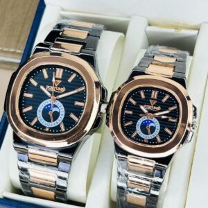 Stylish Couple Watch Set - 2 Pcs Quartz Chronograph in Rose Gold